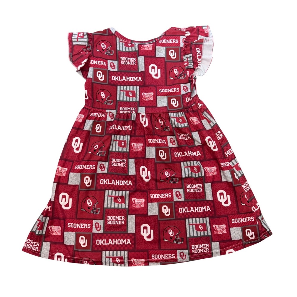 Oklahoma Sooners Girls Dress Crimson Boomer Sooner Flutter Sleeve XL 5-6T NCAA - Picture 3 of 6